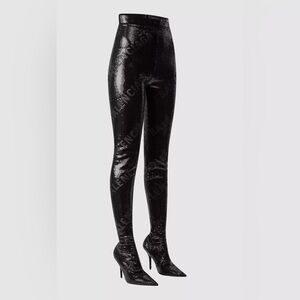 Balenciaga Shimmering Black Thigh-High Boots, sequined, logo Pantaboots size 39